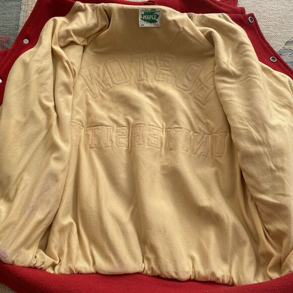 Vintage Boston University Wool Varsity Maple Jacket Large Red 50s 60s BU Prep - Picture 9 of 12